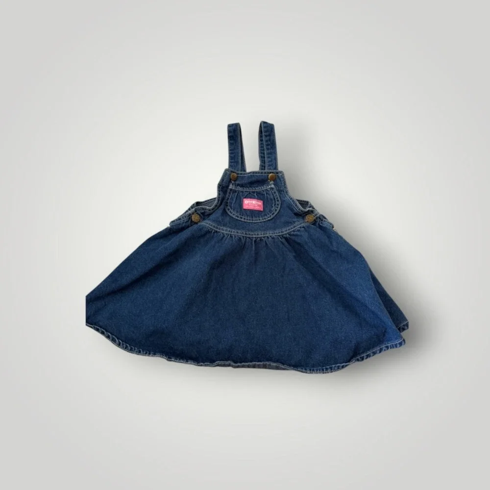OshKosh B'gosh Bib Denim Vestbak Jumper Dress Kids 4 Blue Vintage USA 90s Retro